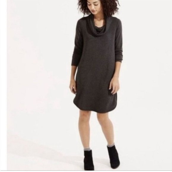 Lou and Grey Signature Soft Charcoal Heather Gray Cowl Neck Tunic Dress - Picture 1 of 14